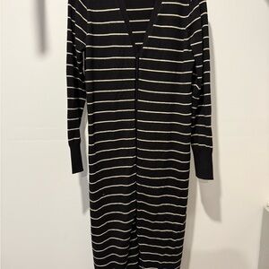 Chic Black and White Striped Cardigan